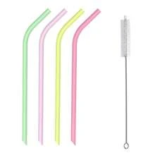 MYLOLF 4/6/12 piezas Pajitas de silicona reutilizables - Con cepillo de limpieza gratis, Set de pajitas de silicona, portátil, pajitas flexibles reutilizables, resistentes al calor y al desgaste para botellas de agua, té, bebidas, adecuadas para picnic, camping, fiestas