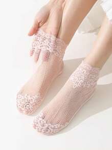 Women's Transparent Lace Socks Floral Invisible Summer Socks Breathable Lady Girl Thin Short Socks For Women Low Cut Boat Sox