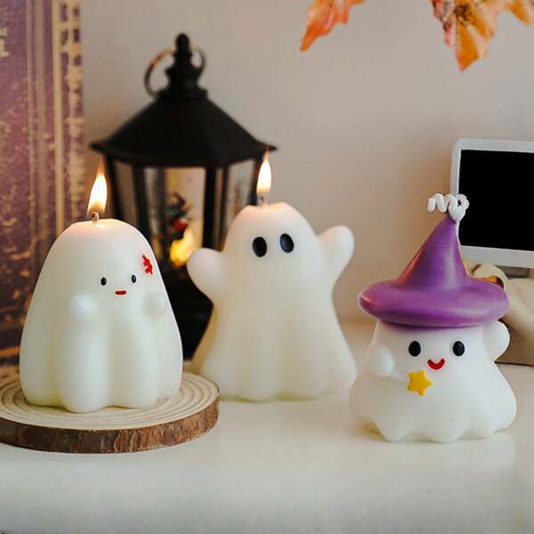 1 pieza Vela de fantasma de Halloween, vela perfumada decorativa hecha a mano, regalo creativo