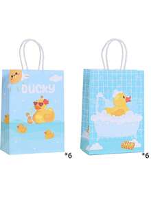 6/12 pièces Sacs en papier jaunes avec poignées, sacs cadeaux de canard en caoutchouc pour bonbons, fêtes, anniversaires. Fournitures de fête de canard bleu - Multicolore - View 29