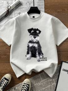 Dog Print Short Sleeve T-Shirt For Women, Casual Oversized Korean Style Tops For Summer