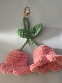 1 pièce Porte-clés en forme de cloche d'orchidée en crochet fait main, attache décorative, charm de sac à dos pour fille à la mode, pendentif de fleur mignon pour sac à dos/portefeuille, fournitures scolaires, cadeau pour enseignant, accessoires de rentrée scolaire, ornement floral au crochet, convenant pour le port en été