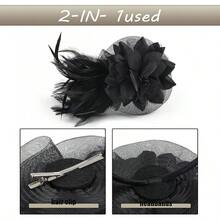 Fascinators Hats Women,Tea Party Fascinator Hair Clip With Feathers Wedding,Derby Hats Headbands - 款式1-黑色 - 查看 4