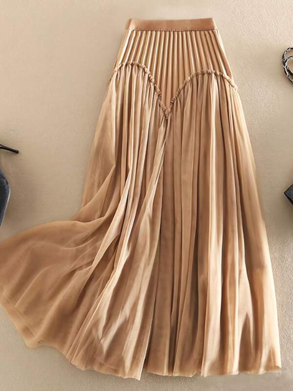 Effen kleur casual rits geplooide kwast minirok, elegante lente/zomer