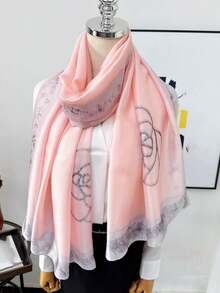 1 chiếc khăn choàng nữ thời trang màu trơn, nhẹ, chất liệu polyester thanh lịch, thích hợp cho các hoạt động ngoài trời và bãi biển. - Hồng - Xem 1