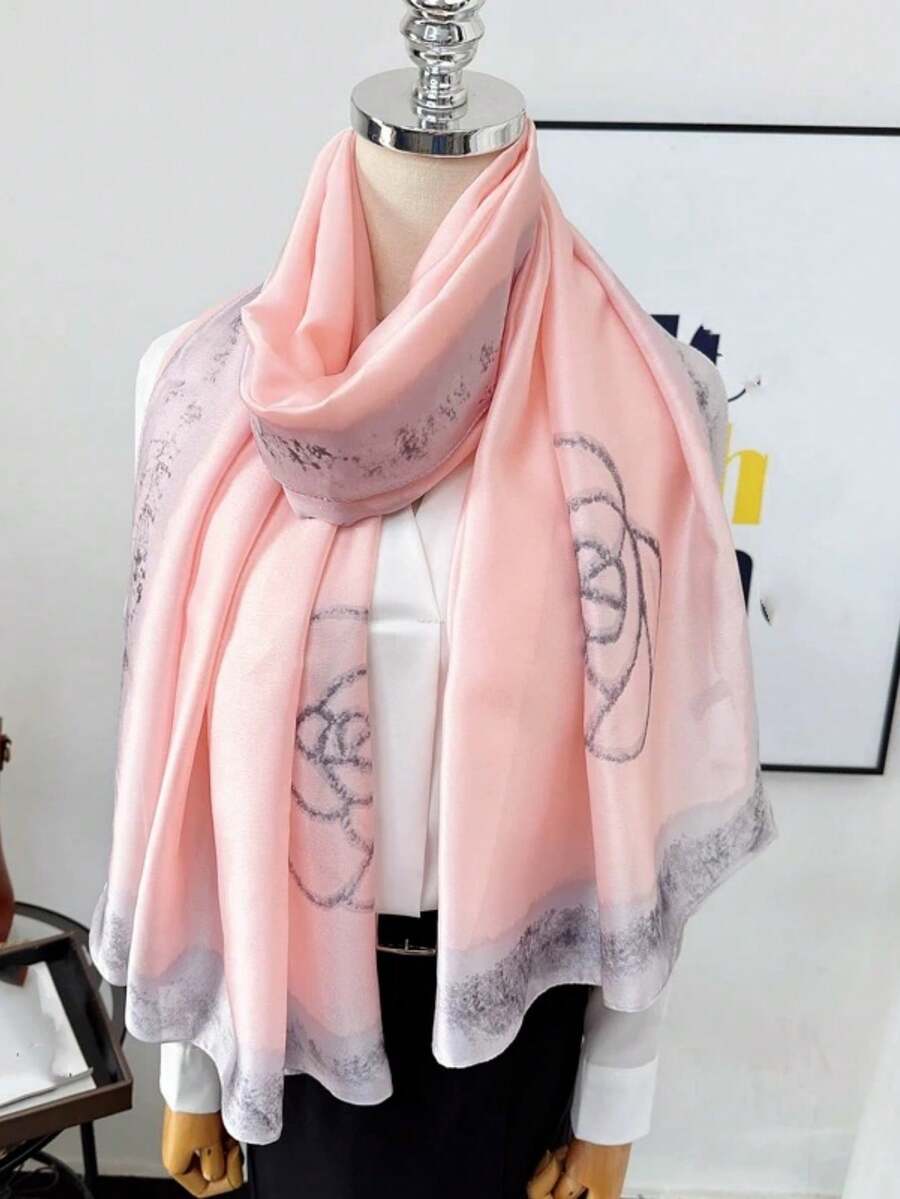 1 chiếc khăn choàng nữ thời trang màu trơn, nhẹ, chất liệu polyester thanh lịch, thích hợp cho các hoạt động ngoài trời và bãi biển. - Hồng - Xem 1