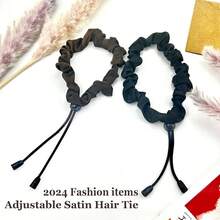 2 Pcs Adjust Satin Hair Scrunchies Women Girls, Adjustable Hair Ties Soft Than Silk 4c Girlie Thick Curly Natural Hair, Easy To Use Hair Accessories Afro Puff Loc Ponytails (Black) - màu đen - Xem 8