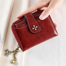 Small Women Wallet RFID Blocking Bifold Zipper Pocket Wallet Ladies Mini Purse - 紅色 - 查看 1