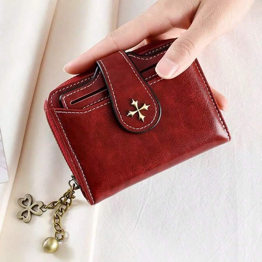 Small Women Wallet RFID Blocking Bifold Zipper Pocket Wallet Ladies Mini Purse - 紅色 - 查看 1