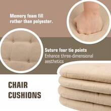 D-Shaped Chair Cushions, 2cm Thick Dining Chair Pads With Ties And Removable, Machine-Washable Cover, 17" X 16", Set Of 2 / Set Of 4 - Beige - View 3