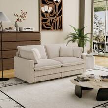 70" Modular Corduroy Sectional Sofa, Oversized Deep Seat 2-Seater Cloud Couch With 4 Pillows, Fluffy Upholstered L-Shaped Sofa For Living Room Or Bedroom,Beige - 米色 - 查看 4
