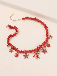 1pc Bohemian Coral Starfish Seashell Beaded Necklace, Natural Shell Color And Shape May Vary, Suitable For Women Beach Vacation, Summer Casual Everyday Wear, Travel Gift