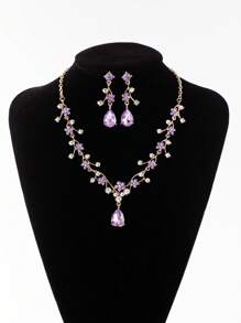 3pcs Set Luxury Rhinestone Flower Star Design Necklace & Earrings Jewelry Set, Elegant Decor For Women's Wedding, Party, Banquet, A Special Gift For Wife, Girlfriend, Family