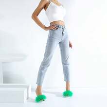 Women's Fuzzy Slippers Clear Heels Pointed Toe Stilettos Heels Mules Sandals Fluffy Feather Slip On High Heeled Party Prom Dresses Shoes - 粉色 - 查看 11