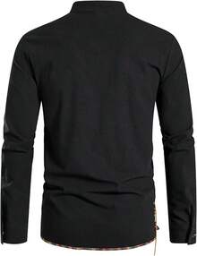 Men's Pure Cotton Retro Lace Up Shirts For Renaissance Pirate Viking Medieval - Black-d - View 3