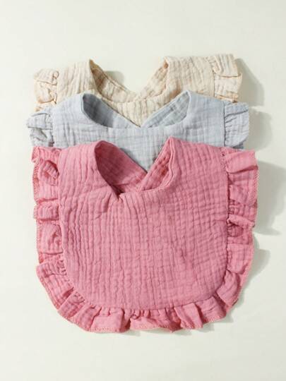 3pcs Newborn Baby Candy Color 100% Cotton Gauze Cute Bibs & Drool Cloths Set, Suitable For Everyday Use