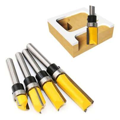 4 piezas de brocas de perfilado y corte recto con rodamientos de bolas, brocas de fresado perfiladora de vástago 1/2, corte 1/4 de 20 mm para alinear o cortar madera en su borde o contorno