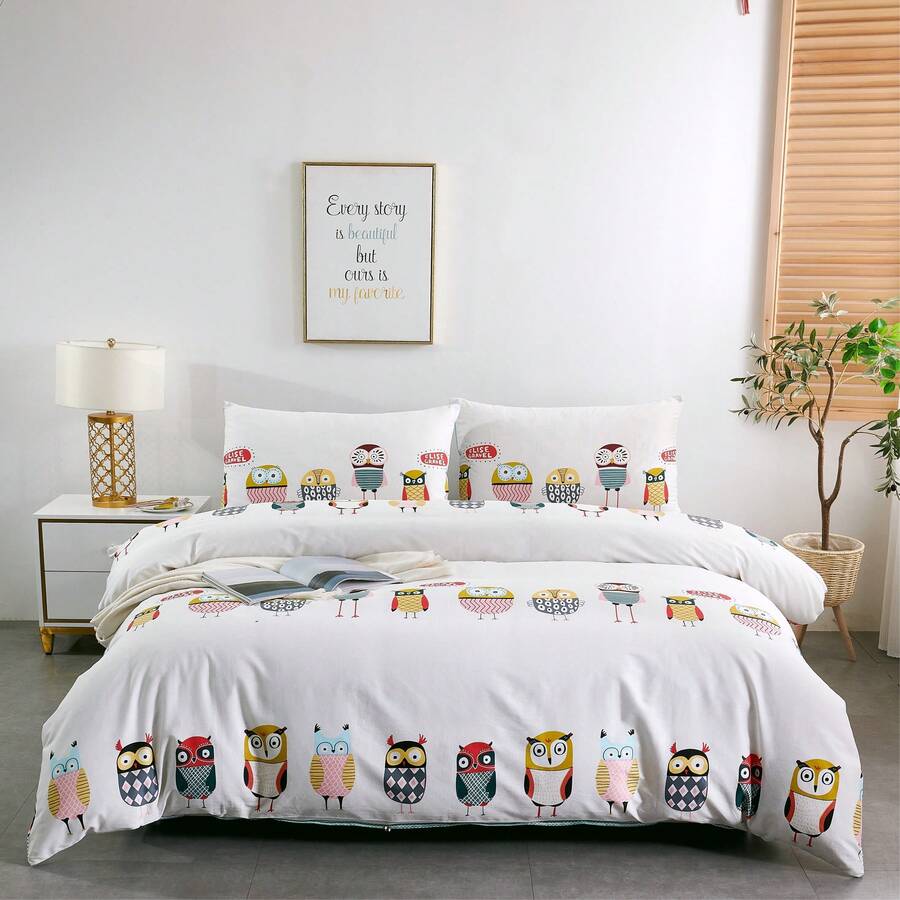 Printed Microfiber Bedding Set With Flat Sheet, Bedspread, And 1/2 Pillowcases, Available In Sizes 90*200 (Single), 135*200 (Double), 150*200 (Queen), And 180*200 (King). Suitable For Bedrooms, Student Residences, And Rented Apartments, It's Ideal For Students, Couples, And Families With Different Sleep Needs. - 小鳥 - 查看 1
