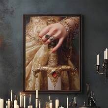 1 件，帆布墙画/卷轴画，墙画，防水，海报，带框墙画，秋季，万圣节，维多利亚时代持剑女子海报，黑暗学院艺术哥特式装饰，古董插图，复古墙画，适用于客厅、卧室、玄关装饰、鬼屋或万圣节派对装饰