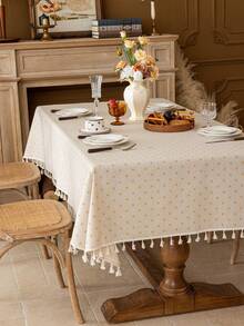 1pc Autumn Daisy Floral Tablecloth With Tassels, Country Style Yellow Floral Table Cover, Dust Cover For Coffee Table, Bedside Cabinet, Suitable For Dining Room, Kitchen, Picnic, Dinner, Party, Holiday, Room Decor - Multicolor - View 7