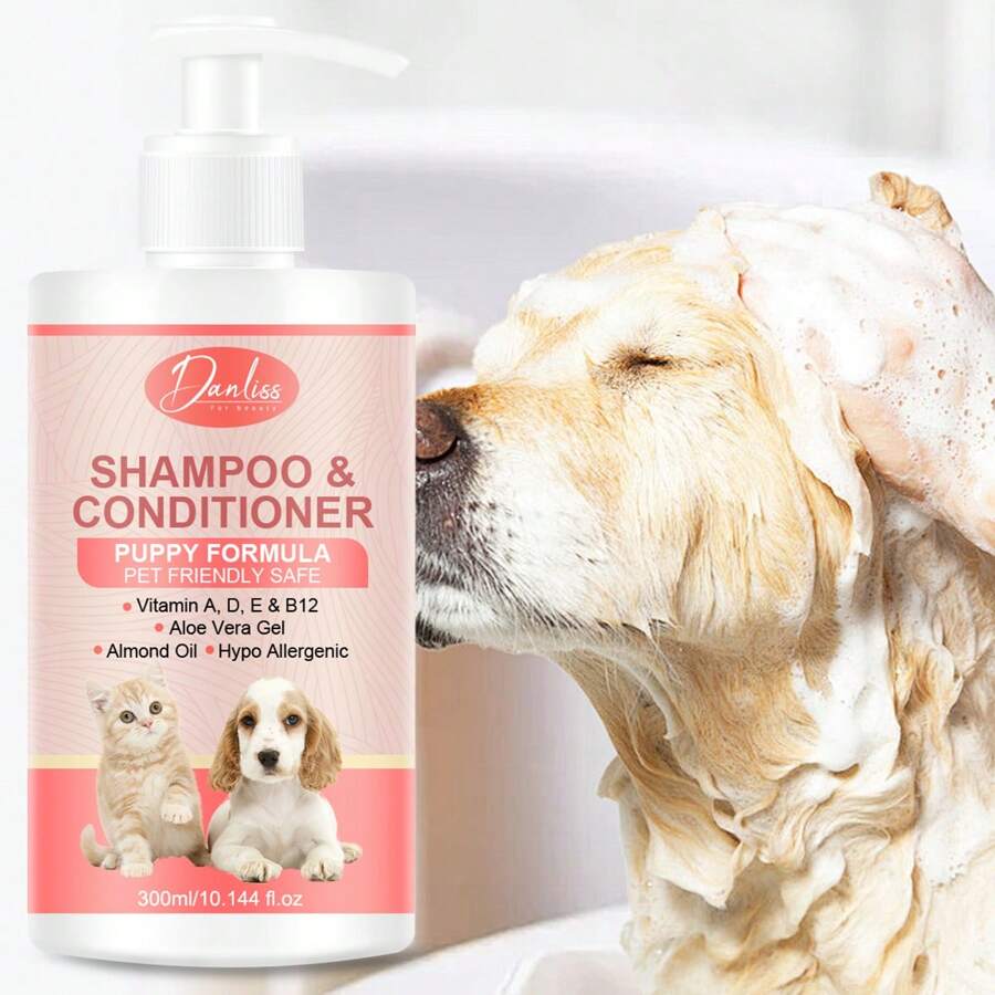 2 pièces de set contenant de la vitamine A et de l'aloès, un shampooing naturel pour animaux de compagnie 5-en-1 | Le produit de toilettage idéal pour les chiens malodorants - 300 ml / 10,144 fl.Oz*2