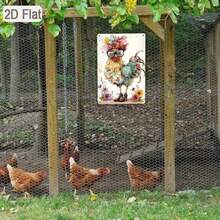 1 pieza Letrero de hojalata 2D plano, Gallo con botas y gafas, arte de granja divertido, decoración de pollo colorido, adecuado para cocina o granero, 30cm x 20cm con agujeros perforados previamente, estilo de agujero aleatorio