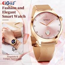 EIGIIS Montres connectées pour femmes, 1,27" Écran coloré, montre connectée sans fil (répondre/passer un appel) pour Android et iOS, tracker de fitness avec moniteur de sommeil, modes multisports, rappel, cadeau pour petite amie, simple, à la mode, classique, cadeau de fête