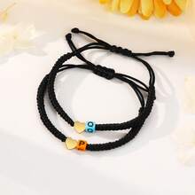 Brățară cu pandantiv personalizabilă cu 2 litere, set personalizat din două piese, brățară țesută cu litere, potrivită pentru purtare zilnică în facultate, personalizabilă, accesorii aurii, la modă, colorată, retro, simplă, neutră, casual, drăguță, personalizată, unică, cadou ideal pentru el, cadou ideal pentru ea, iubit, iubită, tată, mamă, familie, prieteni, aniversare, zi de naștere, ceremonie de absolvire, petrecere dansantă, bijuterii din oțel inoxidabil