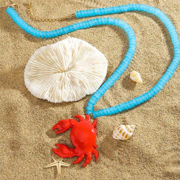 1pc Elegant Handmade Pearl Lobster Ocean Element Pendant Necklace, Handcrafted Beaded Lobster Pendant Necklace, Versatile Accessory Suitable For Women, Vacation, Date, Birthday Gifts, Daily, Party, Casual Outfit