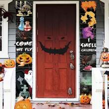 1pc Halloween Horror Ghost & Pumpkin Pattern Couplet, Suitable For Halloween Party, Holiday Party, Home Decor, Perfect For Halloween Decoration Couplet Fall Decor Room Decor Autumn Decor