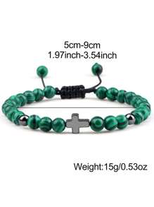 Handmade Woven Bracelet With Turquoise Cross Beads, Men Sports Accessory, European & American Import Jewelry