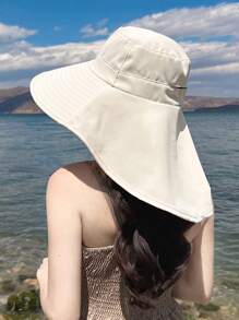 Sombrero de cubo con ala ancha de moda coreana para protección solar de verano al aire libre con orificio para la coleta