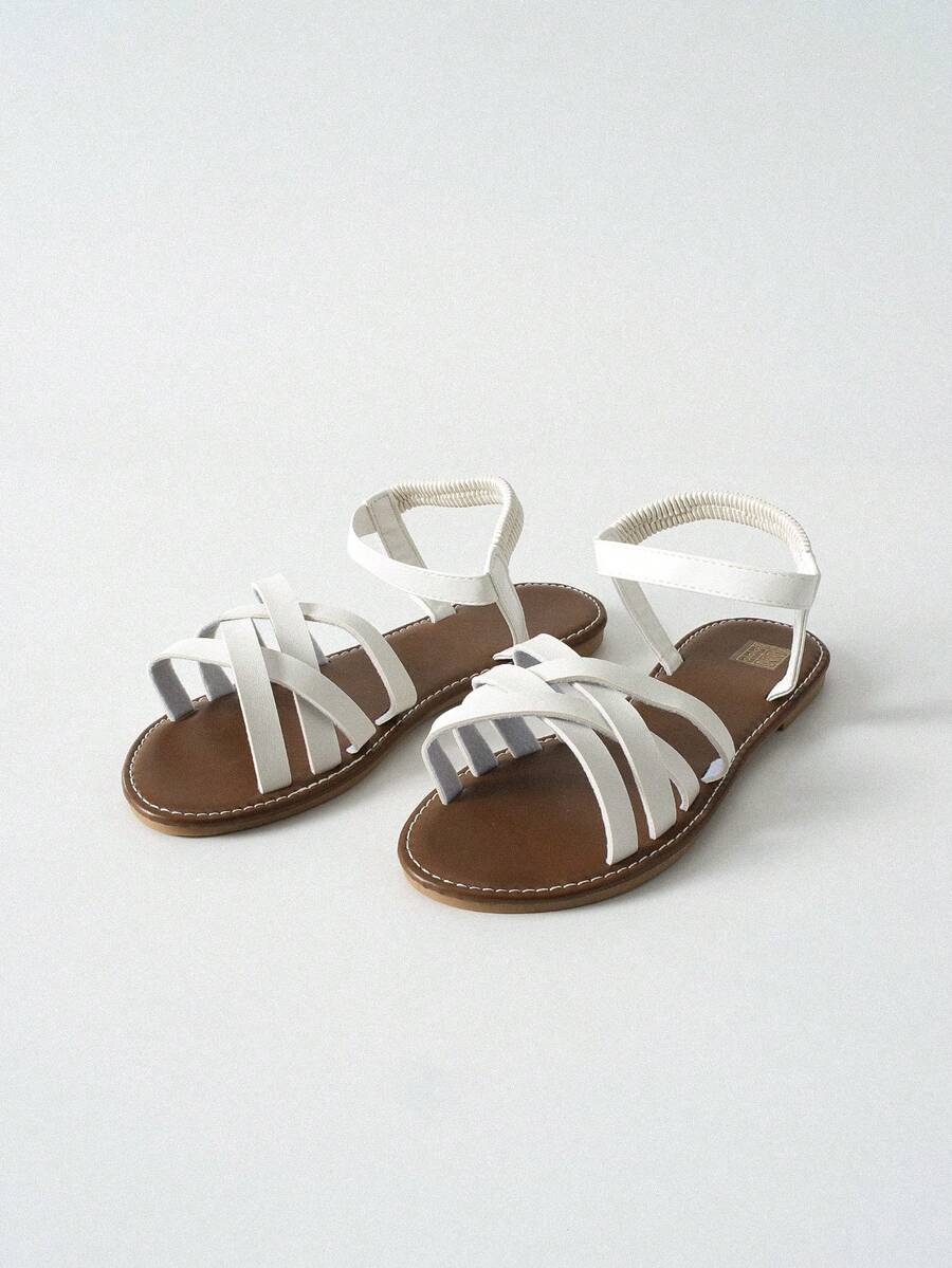 Tropiscape Casual Solid Color Round Toe Fashionable Versatile Criss-Cross Strap Women Flat Sandals, Summer New Comfortable Casual Lightweight Open Toe Sandals For Outdoor Wear Autumn Winter Gifts