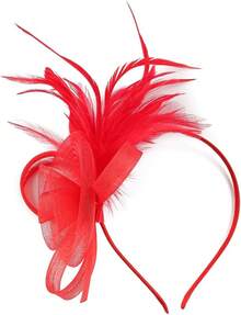 Fascinators Hats Women,Tea Party Fascinator Hair Clip With Feathers Wedding,Derby Hats Headbands - 紅色 - 查看 6