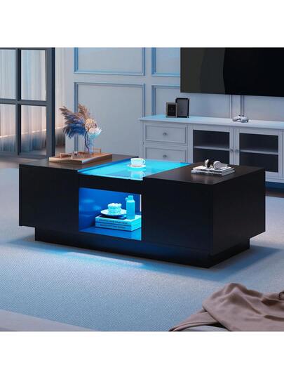 Coffee Tafel Drawers, Open Compartment, LED Lighting, Functionality