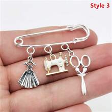 时尚剪刀服装缝纫机卷尺胸针珠宝设计师礼品 - 復古銀色 - 查看 9