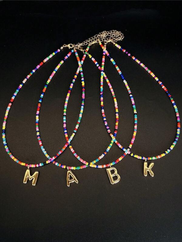 1pc Colorful Handmade Beaded Letter Necklace, Gift For Girls - Cute Letter Necklace For Teen Girls, Women's Fashion Letter Necklace For Girls, Personalized Birthday Back To School Gift For Kids