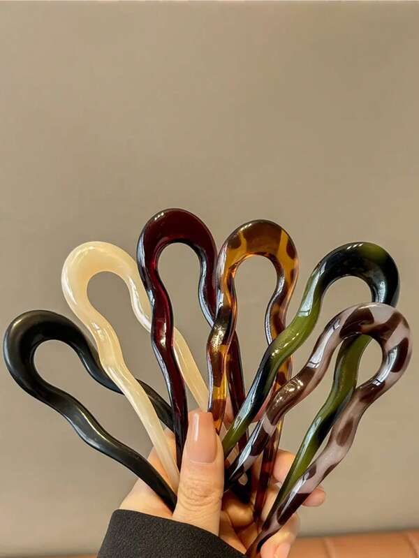 6pcs Acrylic U-Shaped Hair Clips - Multi Color Options (Clear, Amber, Tortoise, Black, White, Green) - Modern Design, Suitable For Daily Style And Gift Giving, For Her | U-Shaped Accessories | Multicolor