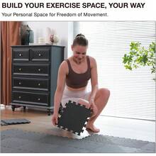 AIRHOP 18 Tiles Gym Floor, EVA Foam Puzzle Gym, High-Density Interlocking Foam Floor Tiles Home Gym, Workout Garage Kitchen Flooring - 黑色 - 查看 10