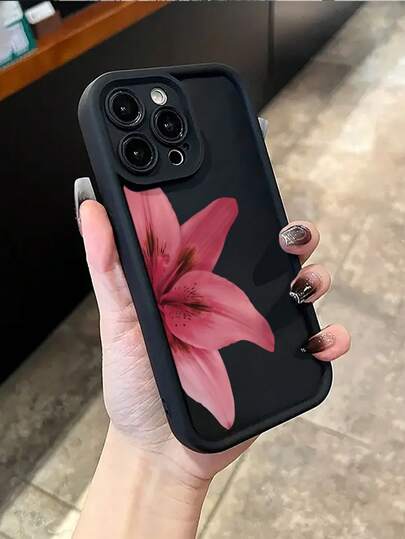 Flower 1pc Red Floral Soft TPU Shockproof Protective Phone Case, Fashion , Full Body Protection, Creative Cover Compatible With Apple 16 16E, 15, 15 Pro, 15 Pro Max, 14, 14 Pro, 14 Pro Max, 13, 13 Pro, 13 Pro Max, 12, 11