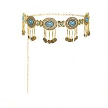 1 pièce Best-seller Chaîne de taille en fausse turquoise, bijou de corps sexy à cristaux multicouches avec gland, style vintage