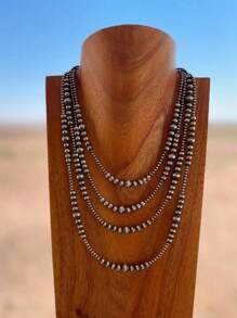 Juego de 4 collares occidentales de mujer con perlas falsas, collares largos artesanales tipo boho con perlas y turquesa para vaqueras
