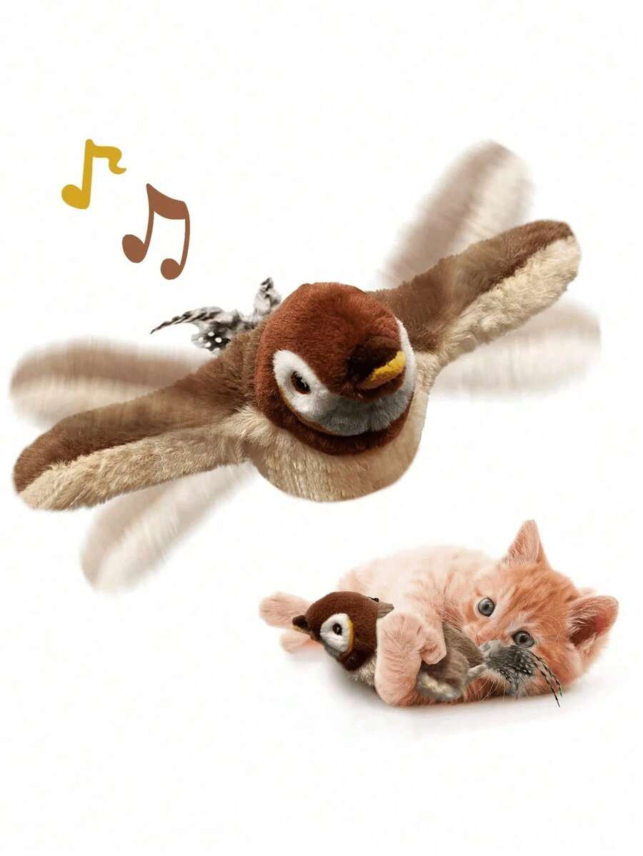 1pcsUSB Rechargeable Interactive Cat Toy In Bird Shape With Flapping Wings & Realistic Bird Sounds - Perfect For Feline Entertainment! - 彩色 - 查看 1