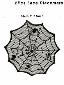 1/2/4pcs, Halloween Decor Placemats,Black Lace Polyester Placemats With Spiderweb Spider Design, Halloween Round Table Mats, Halloween Party Decor,Kitchen Dining Table Decoration Supplies, Modern Style Plate Mats, Halloween Haunted House Decoration,Home Decor, Halloween Decorations,Holiday Party Supplies,Indoor&Outdoor Use