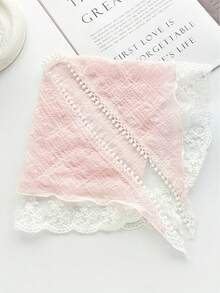 女士头巾 1 件女士蕾丝三角围巾头巾发饰，简约时尚优雅休闲可爱甜美涤纶材质时尚纯色荷叶边蕾丝边头带，日常通勤时尚配饰发饰围巾发饰秋季配饰