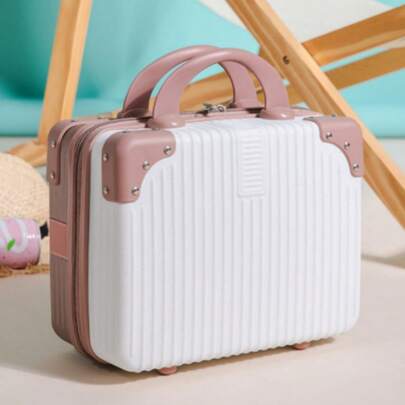 Mini estojo de maquiagem de 12 polegadas - Leve com zíper e alça de ombro fixa - Ótimo para viagens, estudantes e presentes - Design de plástico, mala de armazenamento, mala de cabine - Bolsa de armazenamento fofa em cores doces - Estojo de maquiagem, grande capacidade, bolsa de viagem, caixa de presente para lembranças