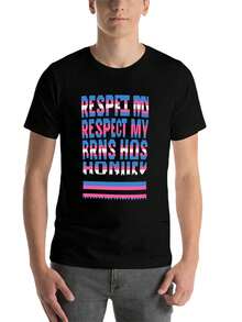 100% Cotton Funny Respect My Trans Homies Trans Pride T-Shirt Graphic Tee Casual Tops, Everyday Comfort, 1pc - màu đen - Xem 6