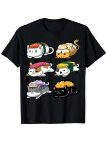 Sushi Anime Tee T-Shirt Gifts For Boys Girls Kids YYQ 180g - 黑色 - 查看 1
