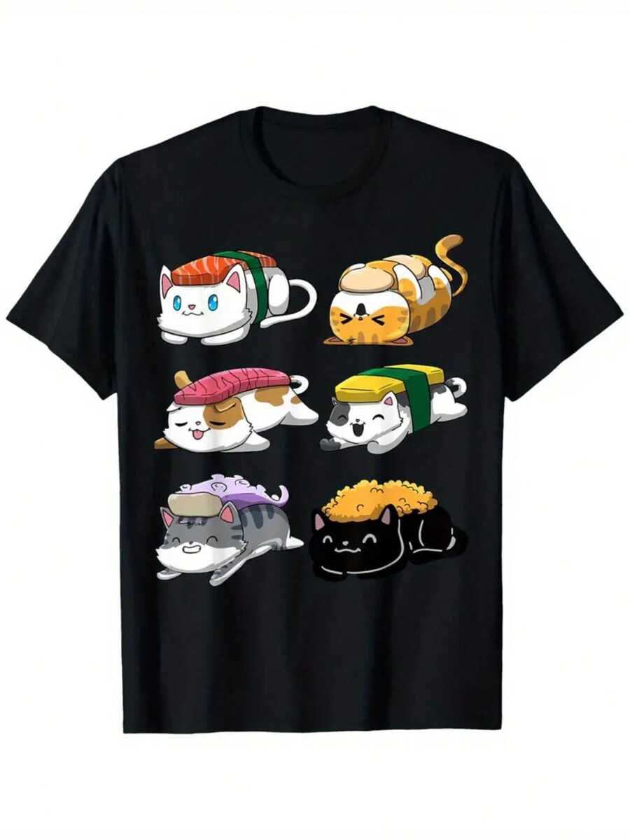 Sushi Anime Tee T-Shirt Gifts For Boys Girls Kids YYQ 180g - 黑色 - 查看 1