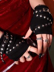 1pair Cool Rope Cross Rivet Gloves Hip Hop Korean Style Fingerless Gloves Punk Gothic Short Arm Warmer Outdoors,Halloween Clothing Accessories